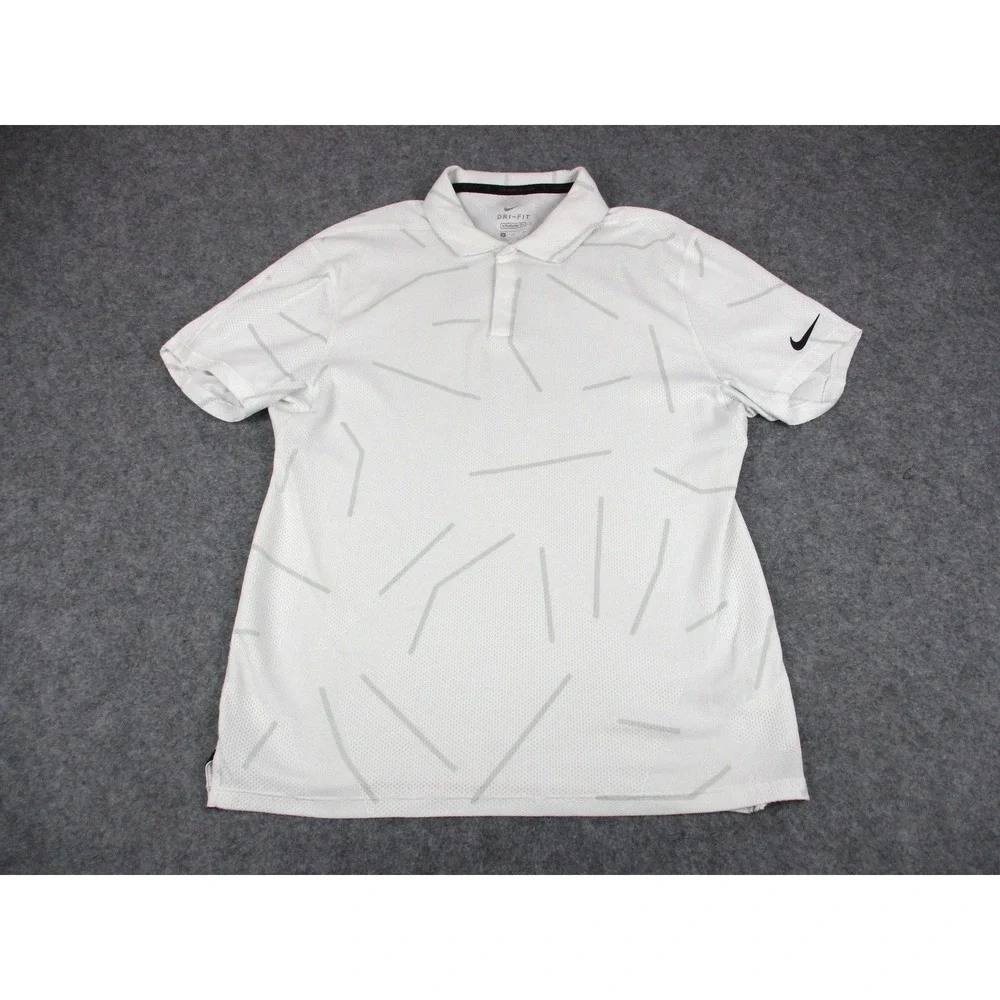 Tiger Woods Polo Shirt Mens Small White Nike Collection Dri-FIT Golf Performance